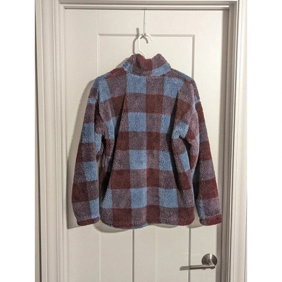 Eddie Bauer checkered quarter zip teddy sweatshirt sz L - Picture 3 of 5